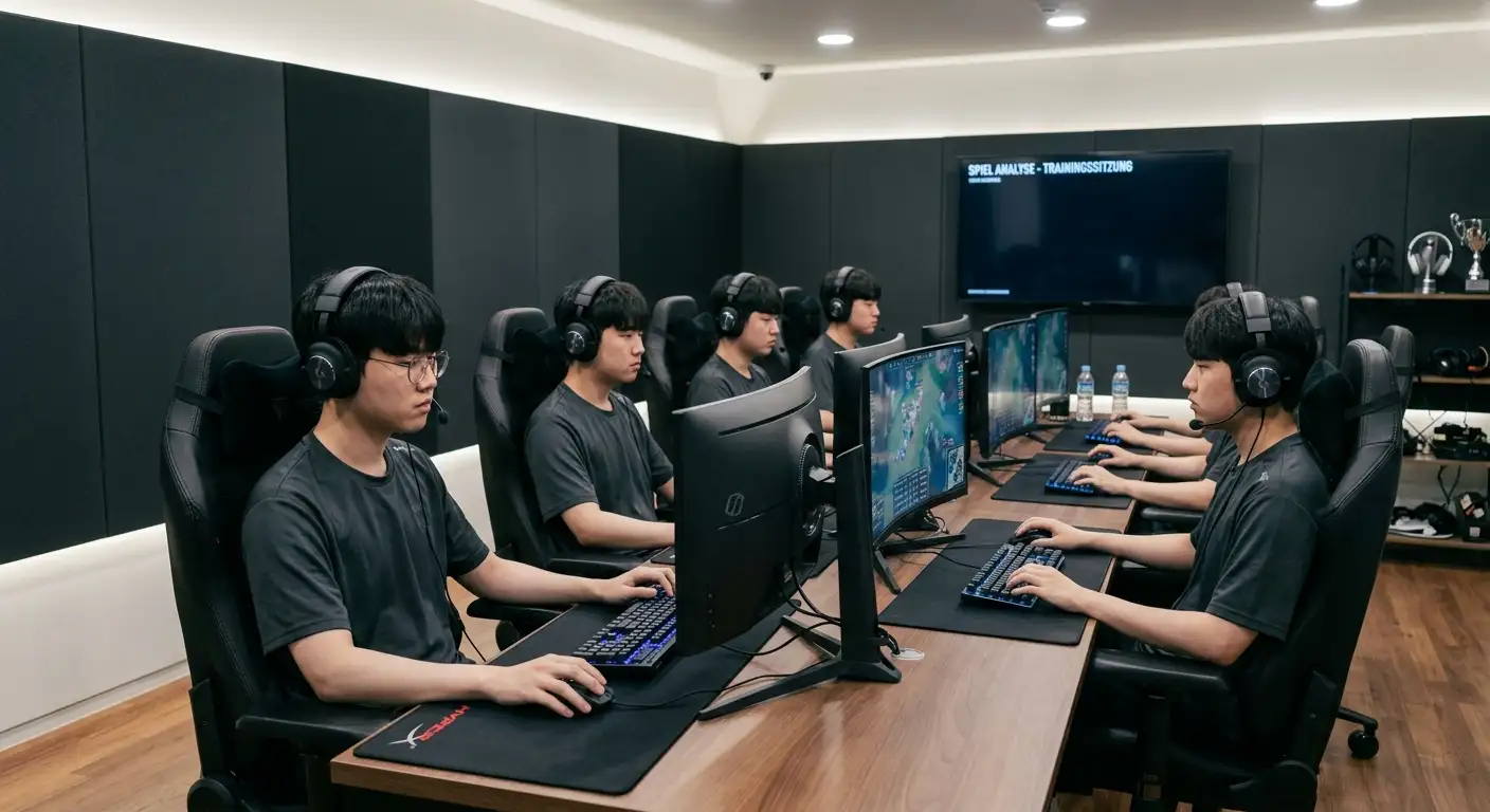 Diszipliniertes koreanisches Esport-Team beim Training im LCK-Stil
