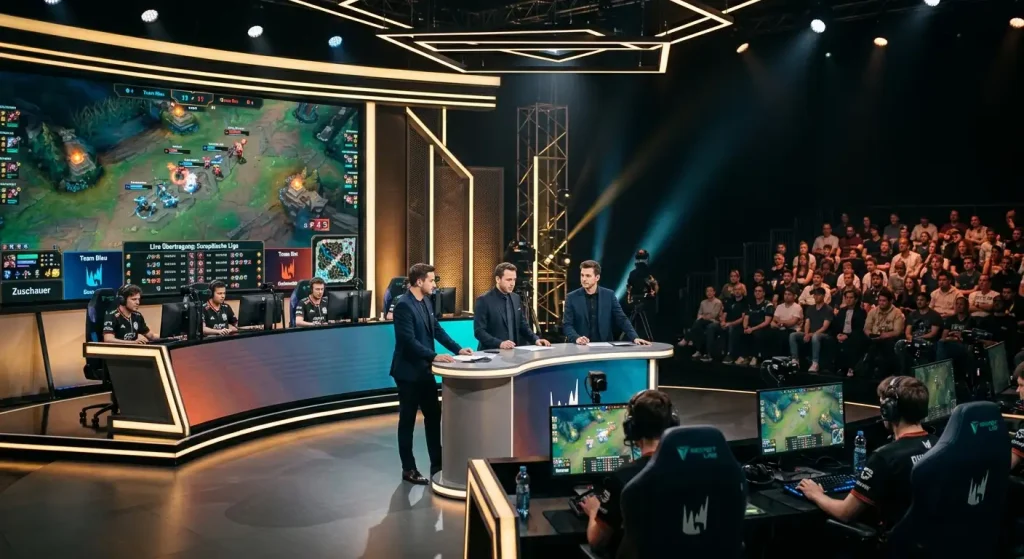 Europäische League-of-Legends-Liga LEC mit Teams im Wettkampf auf der Bühne
