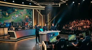 Europäische League-of-Legends-Liga LEC mit Teams im Wettkampf auf der Bühne